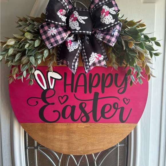 Pink and Brown Easter Wreath with Bunny Bow - Picture 1 of 1